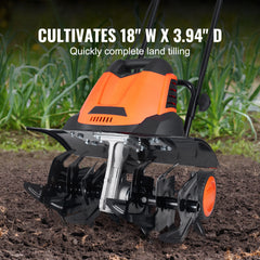 12 Amp Electric Tiller, 18" Tilling Width 3.94" Tilling Depth Corded Electric Tiller/Cultivator, Steel Mn Tines, Rototiller for Garden Lawn Soil Digging