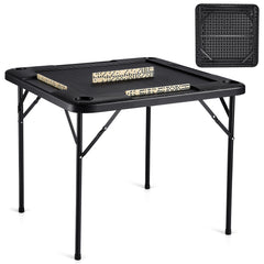 Mahjong Table 4 Player Folding Card Table & 4 Cup Holders Chip Trays Black