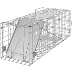 Live Animal Cage Trap, 24" x 8" x 8" Humane Cat Trap Galvanized Iron, Folding Animal Trap with Handle for Rabbits, Stray Cats, Squirrels, Raccoons, Groundhogs and Opossums