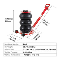 Air Jack, 3 Ton/6600 lbs Triple Bag Air Jack, Airbag Jack with Six Steel Pipes, Lift up to 17.7", 3-5 s Fast Lifting Pneumatic Jack, with Adjustable Long Handle for Cars, Garages, Repair (Red)