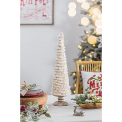D3.9x15" Fringes Embellished Cone With Wooden Base