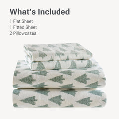4-Piece Queen 100% Cotton Flannel Printed Sheet Set,Ikat tree