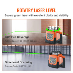 Laser Level, 2000ft, 360 Degree Self Leveling Green Cross Line Laser, 5 Rotation Speeds & 4 Scanning Angles Adjustment, IP66 Waterproof Remote Control Manual Self-leveling Mode, Battery Included