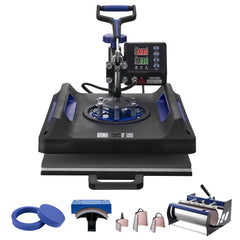 8 in 1 Heat Press Machine 15x15 in 30oz Tumbler Press T-Shirts Black+Blue
