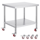 30x36x34 Inch Stainless Steel Work Table 3-Stage Adjustable Shelf with 4 Wheels Heavy Duty Commercial Food Prep Worktable with Brake for Kitchen Prep Work