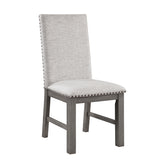 Dining Chairs 2pc Set Beige Fabric Upholstered Seat and Back Nailhead Trim Gray Finish Wood Frame Rustic Design Dining Furniture