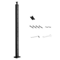 Cable Railing Post, 42x1x2 Inch Level Deck Stair Posts, 1-Pack Stainless Steel Cable Handrail Post, Pre-Drilled Pickets with Mounting Bracket Stair Railing Kit, Black, 1JZLGZXHS1063GGTD001V0