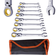 Flex-Head Ratcheting Wrench Set 8 PCS SAE 5/16"-3/4" with Roll-up Pouch