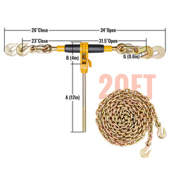 Ratchet Chain Binder 2PCS, 3/8"-1/2" Heavy Duty Load Binders, with G80 Chains 12000 lbs Secure Load Limit, Labor-saving Anti-skid Handle, Tie Down Hauling Chain Binders for Flatbed Truck Trailer