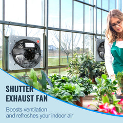 16'' Shutter Exhaust Fan, High-speed 2000 CFM, Aluminum Wall Mount Attic Fan with AC-motor, Ventilation and Cooling for Greenhouses, Garages, Sheds, Shops, FCC