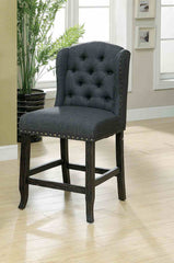 Rustic Style 2pc Counter Height Chair Bold Distressed Nailhead Trim Wingback Antique Black Finish Dining Room