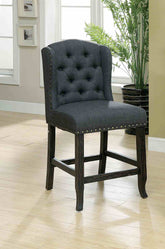 Rustic Style 2pc Counter Height Chair Bold Distressed Nailhead Trim Wingback Antique Black Finish Dining Room