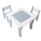4 in 1 Kid Activity Table and 2 Chairs Set, Graffiti & Building Blocks Double-Sided Tabletop, Toddler Play Table with Storage for Kids 3+ Years, Large Storage Space, Gift for Boys & Girls, White