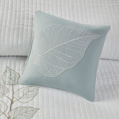 6 Piece Embroidered Quilt Set with Throw Pillows Blue Full/Queen
