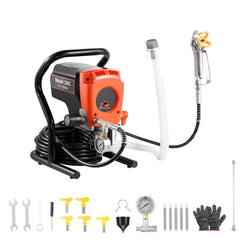 Stand Airless Paint Sprayer, 900W, 3300PSI High Pressure Airless Sprayer, Cleaning Brush, Hose, Extension Rod, Nozzles, Electric Spray Paint Machine for Interior or Exterior of House, Fence