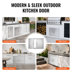 BBQ Access Door, 30W x 21H Inch Double Outdoor Kitchen Door, Stainless Steel Flush Mount Door, Wall Vertical Door with Handles, for BBQ Island, Grilling Station, Outside Cabinet