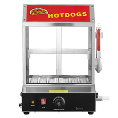 Commercial Hot Dog Steamer 2-Tier Electric Bun Warmer 28.5QT Slide Doors