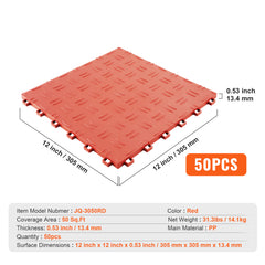 Garage Tiles Interlocking, 12 x 12 x 0.53 inch 50 Pack Garage Floor Covering Tiles, Non-Slip Double-Sided Texture Garage Flooring Tiles, for Garages, Basements, Repair Shops, Red