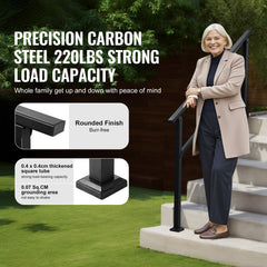 Outdoor Handrails for 4-5 Step Stairs Black Square Tube Easy Install for Senior
