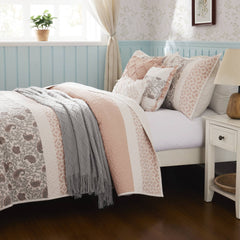 6 Piece Cotton Percale Quilt Set with Throw Pillows Blush King/Cal King