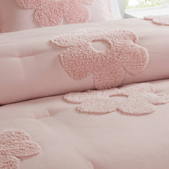 3-Piece Twin Floral Reversible Tufted Chenille Comforter Set with Flower Throw Pillow,Pink