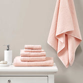 Cotton Waffle Jacquard Antimicrobial Bath Towel 6 Piece Set