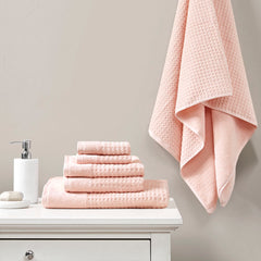 Cotton Waffle Jacquard Antimicrobial Bath Towel 6 Piece Set