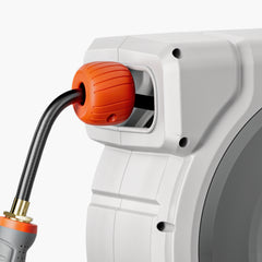 Retractable Garden Hose Reel, 1/2 Inch x 65 ft Wall Mounted, Heavy Duty Garden Hose Reel with 9 Patterns Nozzle, Any Length Lock, Upgraded Slow Return System and 180°Swivel Bracket