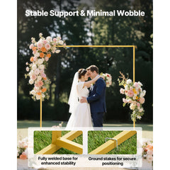 Arch Backdrop Stand, 6.6 x 6.6 ft, Stable Structure, Easy Assembly, Square Gold Metal Arch Backdrop Stand for Wedding, Birthday Party, Graduation, Holiday Celebration, and Ceremony Decoration