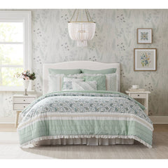9 Piece Cotton Percale Comforter Set Aqua King