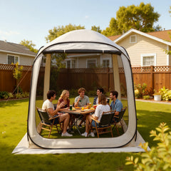 Screen House Tent, 6 x 6 ft, 4-6 Person Pop Up Screen Tent, Portable Screened in Canopy with Carry Bag, Netting Sides, Ground Stakes, for Garden, Patio, Backyard, and Outdoor Activities, Beige