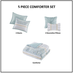 Full/Queen 5 Piece Seersucker Comforter Set with Throw Pillows