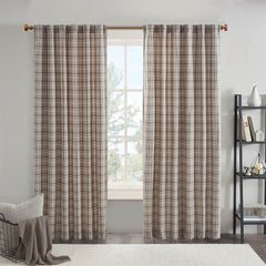 Plaid Rod Pocket and Back Tab Curtain Panel with Fleece Lining Brown 50x84"