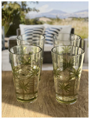 Palm Tree Design Acrylic Glasses Drinking Set of 4 Hi Ball (20oz), Plastic Drinking Glasses, BPA Free Cocktail Glasses, Drinkware Set, Plastic Water Tumblers