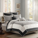 7 Piece Quilt Set with Euro Shams and Throw Pillows Black King/Cal King