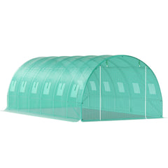 Walk-in Tunnel Greenhouse, 20 x 10 x 7 ft Portable Plant Hot House w/ Galvanized Steel Hoops, 3 Top Beams, Diagonal Poles, 2 Zippered Doors & 12 Roll-up Windows, Green