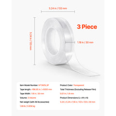 Double Sided Tape Heavy Duty, 16 ft Nano Mounting Tape(3 Pack), Strong Adhesive & Reusable, Clear Two Sided Wall Tape, Removable Poster Picture Hanging Strips for Home Office Car Outdoor Use