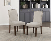 Modern Classic Side Chairs Set of 2, Taupe Fabric Upholstery Seat Back Nailhead Trim Dining Furniture
