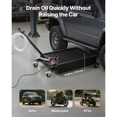 Low Profile Oil Drain Pan, 15 Gallon Capacity, Rolling Oil Drain Pan with Electric Pump & 7.2 ft Hose, Leak-proof & Corrosion-resistant, Fit for Cars, SUVs, Trucks, Motorcycles, ATVs, Metal