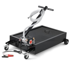 Low Profile Oil Drain Pan, 15 Gallon Capacity, Rolling Oil Drain Pan with Electric Pump & 7.2 ft Hose, Leak-proof & Corrosion-resistant, Fit for Cars, SUVs, Trucks, Motorcycles, ATVs, Metal