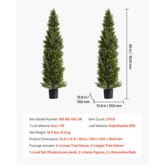 Artificial Topiary Cedar Trees, 60 inch 2 Set Faux Pine Shrubs Plants, Fake Silk Tree Look Real, Easy Assembly for Decor Front Porch Outdoor Patio Garden Balcony Backyard Indoor Office