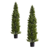 Artificial Topiary Cedar Trees, 60 inch 2 Set Faux Pine Shrubs Plants, Fake Silk Tree Look Real, Easy Assembly for Decor Front Porch Outdoor Patio Garden Balcony Backyard Indoor Office