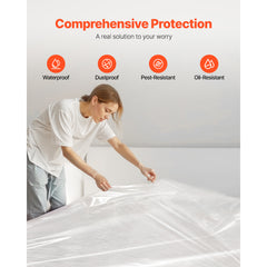 Plastic Mattress Bag 2 PK Bed Cover for Moving and Storage (2 Mil & Queen Size)