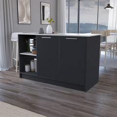 Mercury Kitchen Island with spacious Countertop, Double Door Cabinets, and 2 Open Storage Shelves