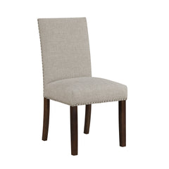 Taupe Brown Dining Chairs Set of 2, Full Upholstered Comfort Seat Back Nailhead Trim Wooden Dining Furniture
