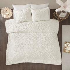 3-Piece Tufted Cotton Chenille Medallion Comforter Set Off-White King/Cal King