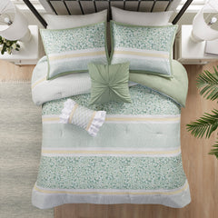 Full/Queen 5 Piece Seersucker Comforter Set with Throw Pillows