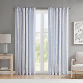 Poly Printed Curtain Panel with Tufted Stripe and Lining White/Navy 50x95"