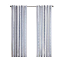 Poly Printed Curtain Panel with Tufted Stripe and Lining White/Navy 50x95"