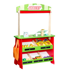 Wooden Puppet Theater 2-in-1 Reversible Play Store Kids Play Market Stand